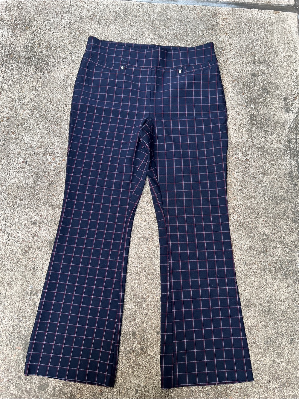 33x 27 - Navy Check Wide-Leg Pants with Pink Grid- STRETCHY